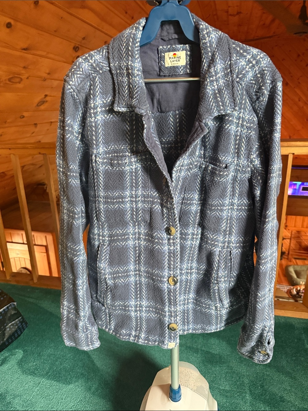 Marine Layer Women's Navy Plaid Button-Front Shacket